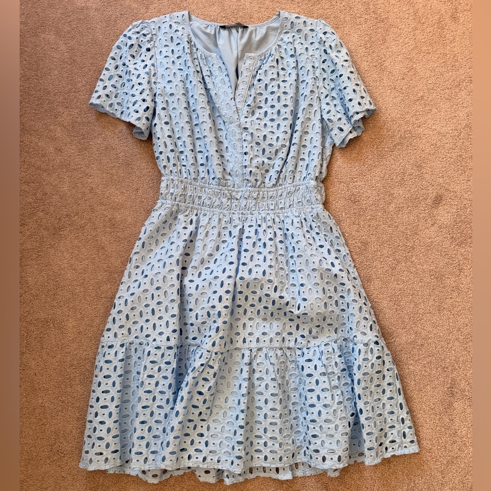 Chic Light Blue Eyelet Mini Dress